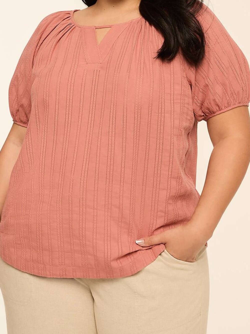 Lane Bryant Puff Sleeve Keyhole Top NWT Size 18/20 Mauve
